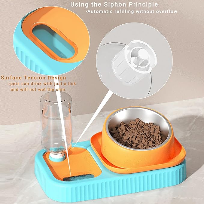Elevated Dual Pet Bowl Set with Auto-Water Dispenser