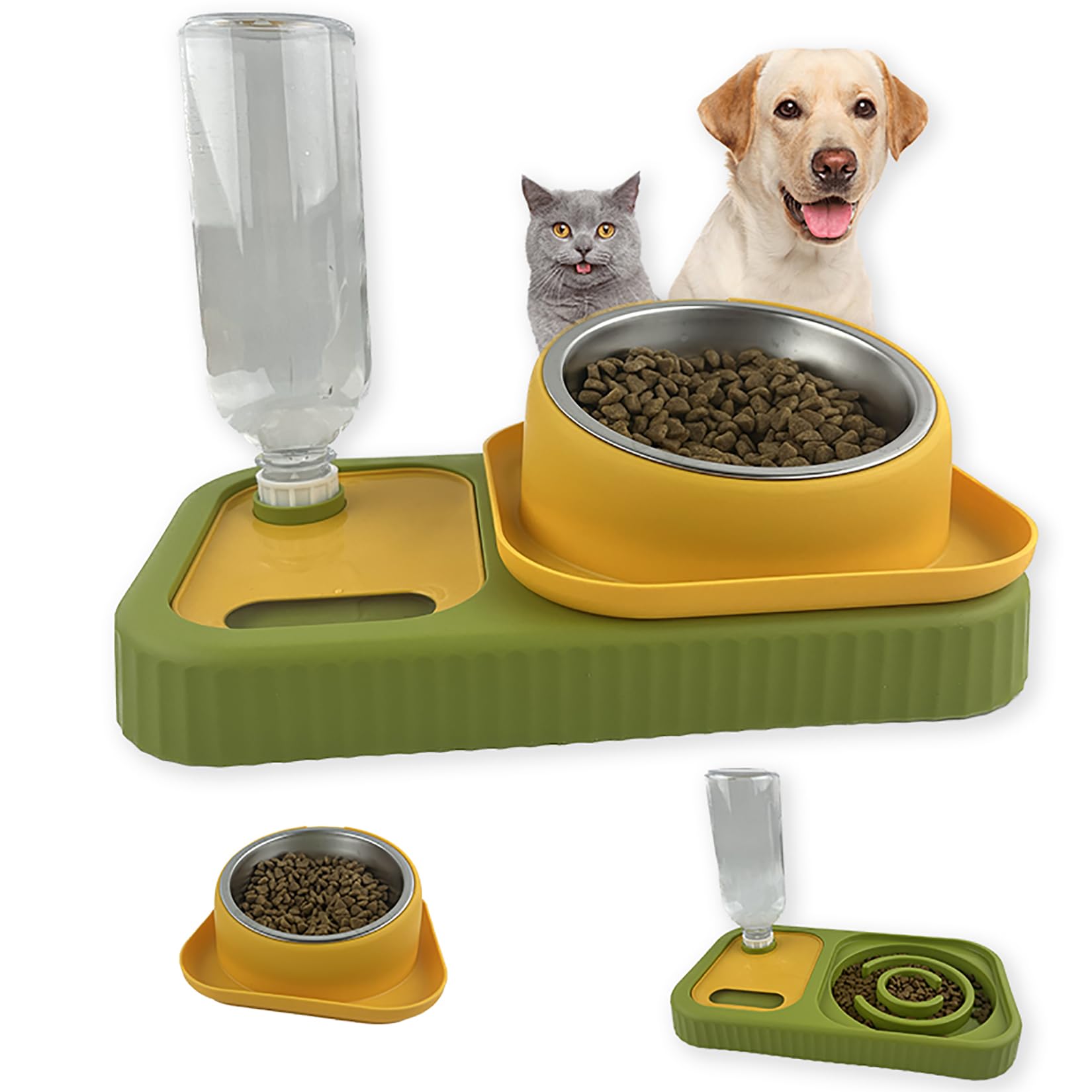 Elevated Dual Pet Bowl Set with Auto-Water Dispenser